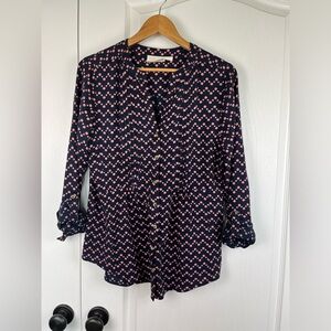 Maeve Blouse Size Medium Workwear Polka Dot Roll Sleeve Button Up